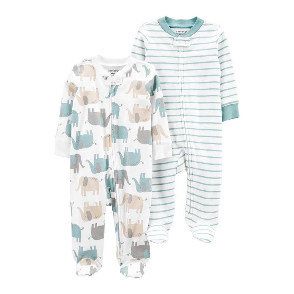 Carter's Elephant/Stripe 2-Pack Zip-Up Cotton Sleep & Plays - 3M